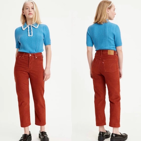 Levi's Premium Wedgie Straight Corduroy Cherry Mahogany Brown Pants - Picture 11 of 14